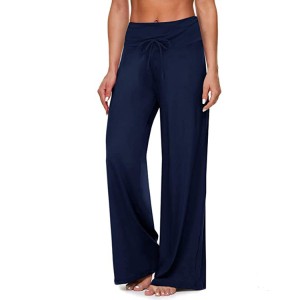 Summer new high-waisted drawstring straight sports pants loose yoga pants side pockets casual wide-legged pants