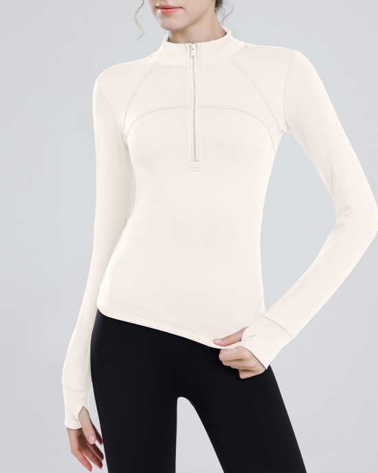 Padded half-zipper yoga clothing women long-sleeved outer wear outdoor morning running sports tops training fitness clothing winter new