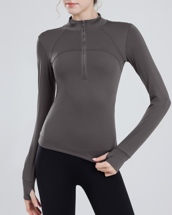 Padded half-zipper yoga clothing women long-sleeved outer wear outdoor morning running sports tops training fitness clothing winter new