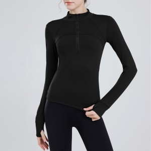 Padded half-zipper yoga clothing women long-sleeved outer wear outdoor morning running sports tops training fitness clothing winter new