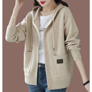 [Special Offers] Hooded sweater cardigan jacket for women's autumn wear 2024 new style fashionable outer zipper hooded knitted sweater top