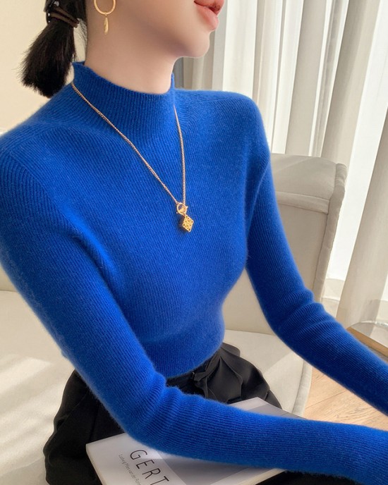 [Hot Sale] Seamless semi high neck soft glutinous cashmere sweater for women, slim fit and slimming sweater, knitted base sweater