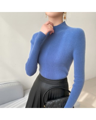 [Hot Sale] Seamless semi high neck soft glutinous cashmere sweater for women, slim fit and slimming sweater, knitted base sweater