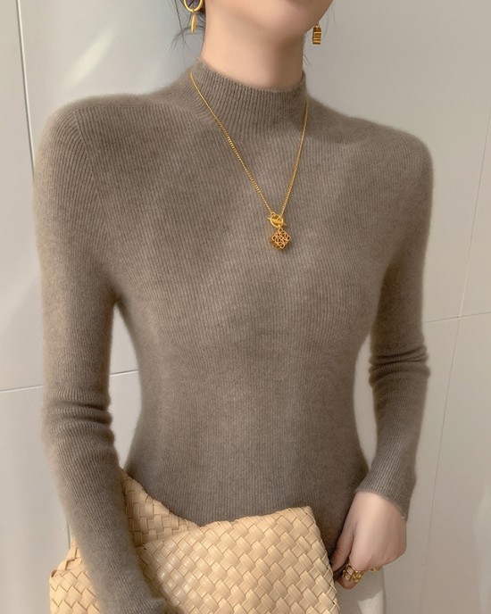 [Hot Sale] Seamless semi high neck soft glutinous cashmere sweater for women, slim fit and slimming sweater, knitted base sweater