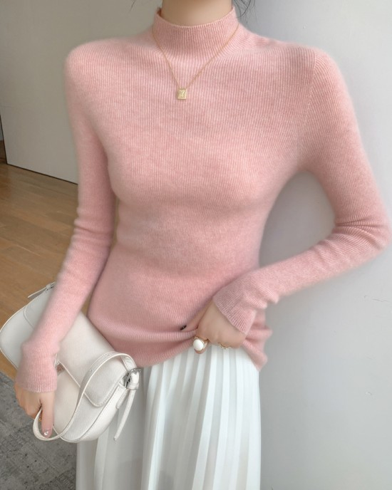 [Hot Sale] Seamless semi high neck soft glutinous cashmere sweater for women, slim fit and slimming sweater, knitted base sweater