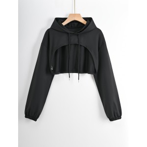 [Special Offers] Thin hooded short sleeved jacket with exposed belly button, sports hoodie