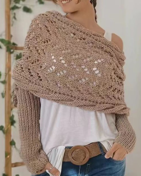 [Special Offers] Autumn and winter Meilun shawl knitted with a high-end feel, hollowed out and elongated double sleeves, draped over women's shoulders