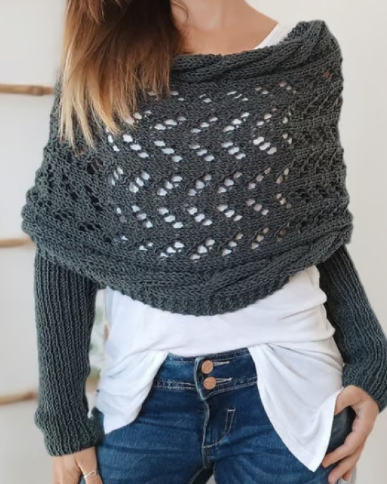 [Special Offers] Autumn and winter Meilun shawl knitted with a high-end feel, hollowed out and elongated double sleeves, draped over women's shoulders