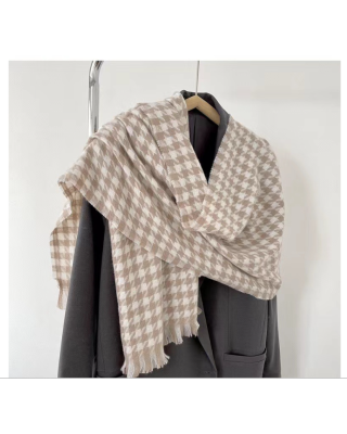 Scarf warm checkered bib scarf with tassel scarf women's advanced sense