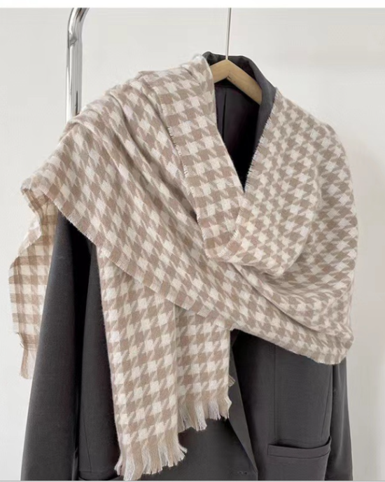 Scarf warm checkered bib scarf with tassel scarf women's advanced sense