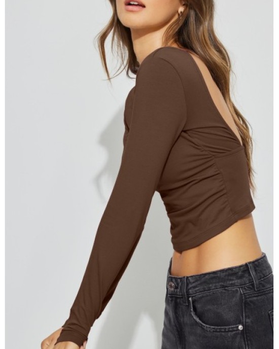 Sexy backless inner women's knitwear long-sleeved t-shirt spicy girl blouse square neck bottoming shirt